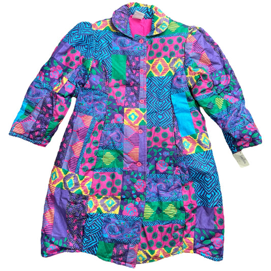 Vintage 80s Lyka Bear Patchwork Multicolor Children’s Puffer Coat Sz 6/7x Deadstock NWT Neiman Marcus