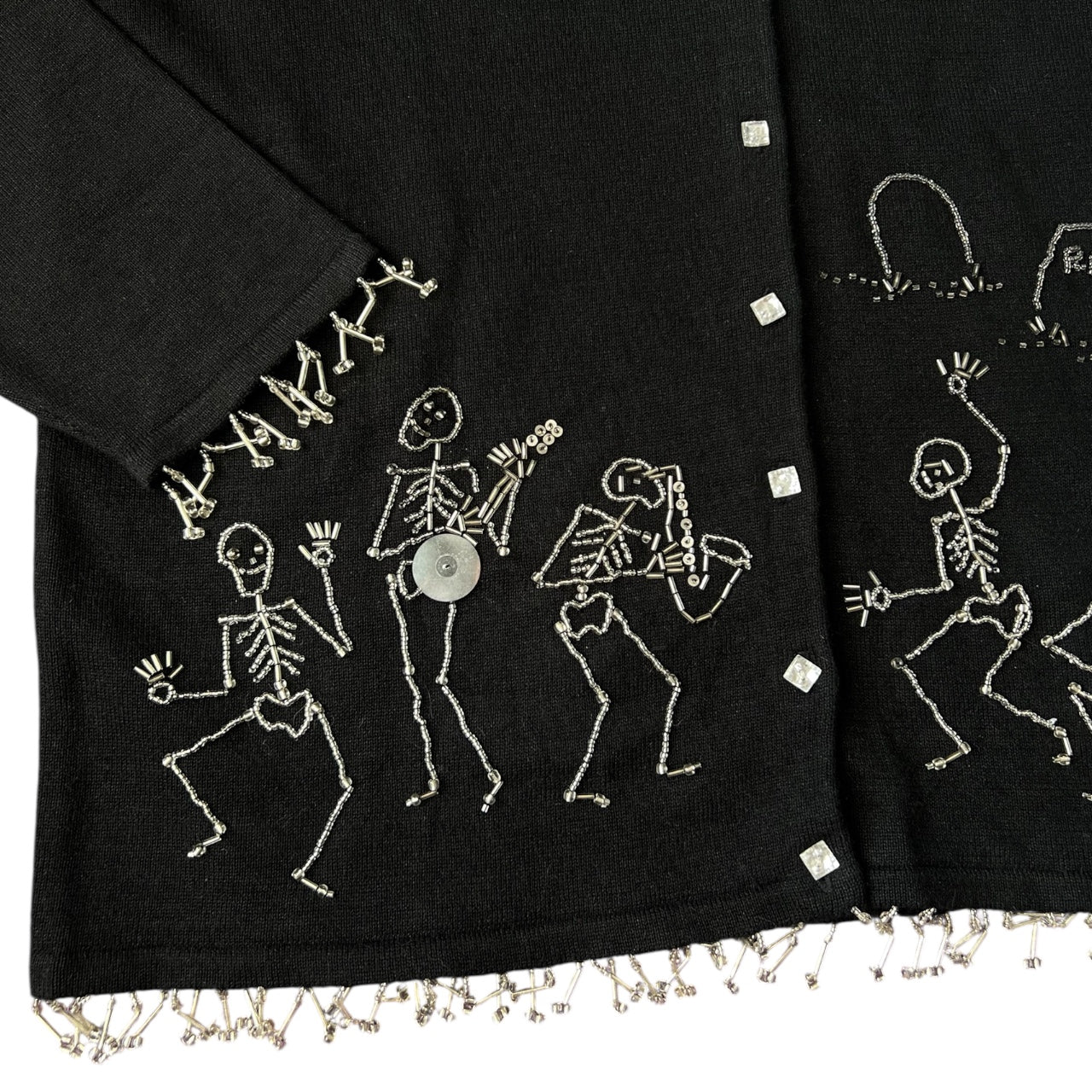 Vintage The Quacker Factory Dancing Skeletons Ugly Halloween Sweater Cardigan Women’s Large Beaded Sequin Mesh