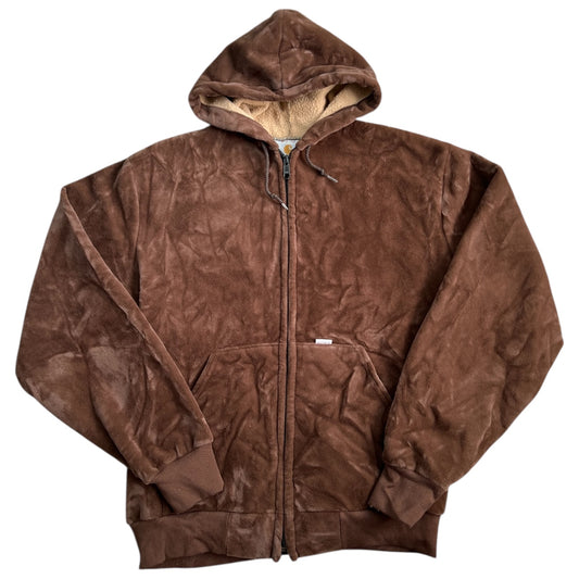 90s Carhartt Brown Velvet Velour Zip Up Hoodie Men’s Large Made in USA
