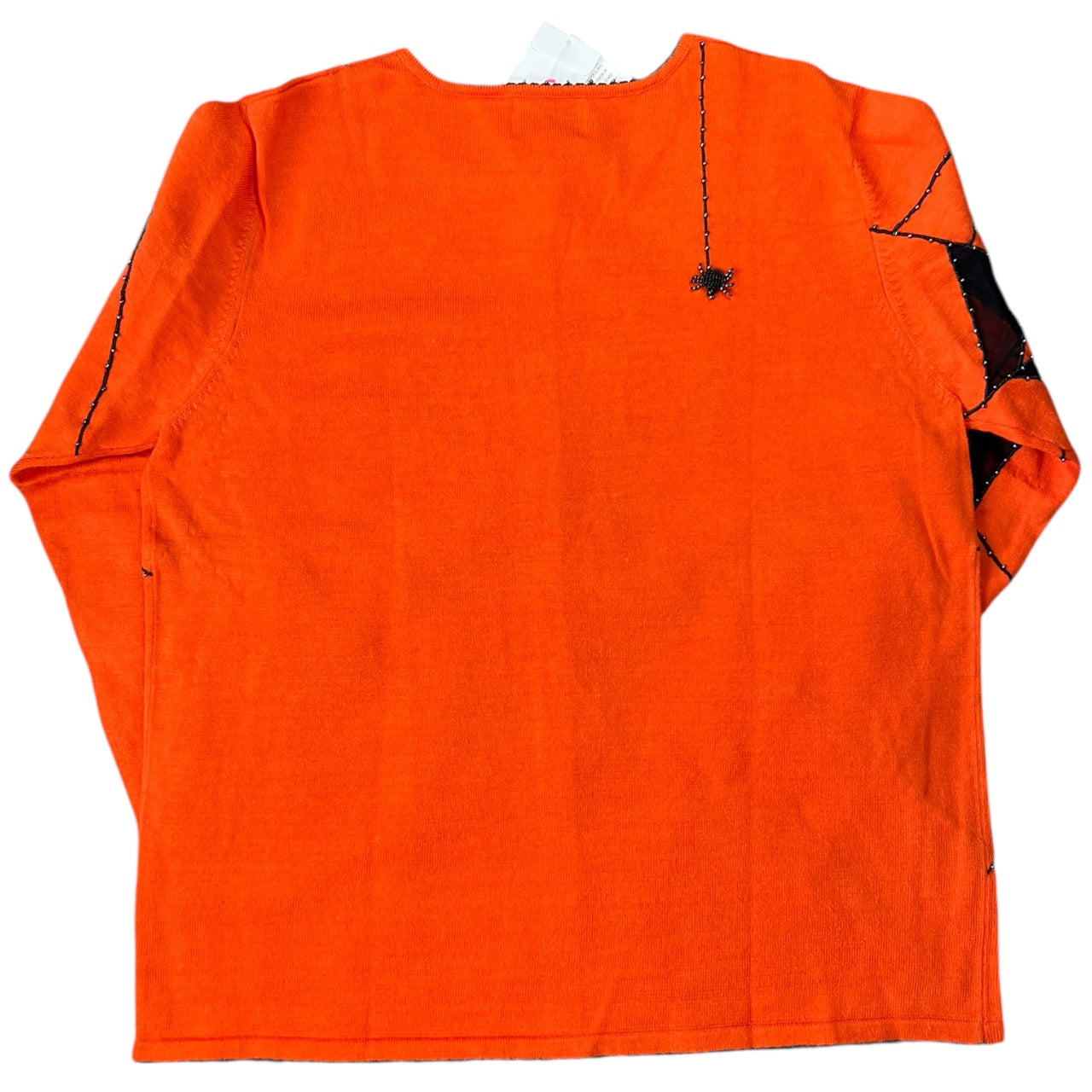 NWT Vintage The Quacker Factory Orange Beaded Spiderweb Ugly Sweater Cardigan Women’s Large Mesh