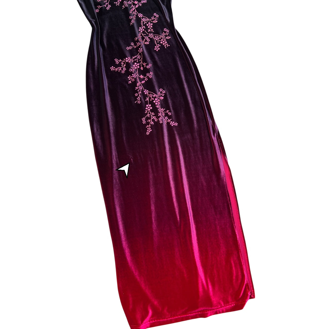 90s Candy Rocket Velvet Ombré Maxi Dress Cascading Floral Glitter Women’s Med Made in USA