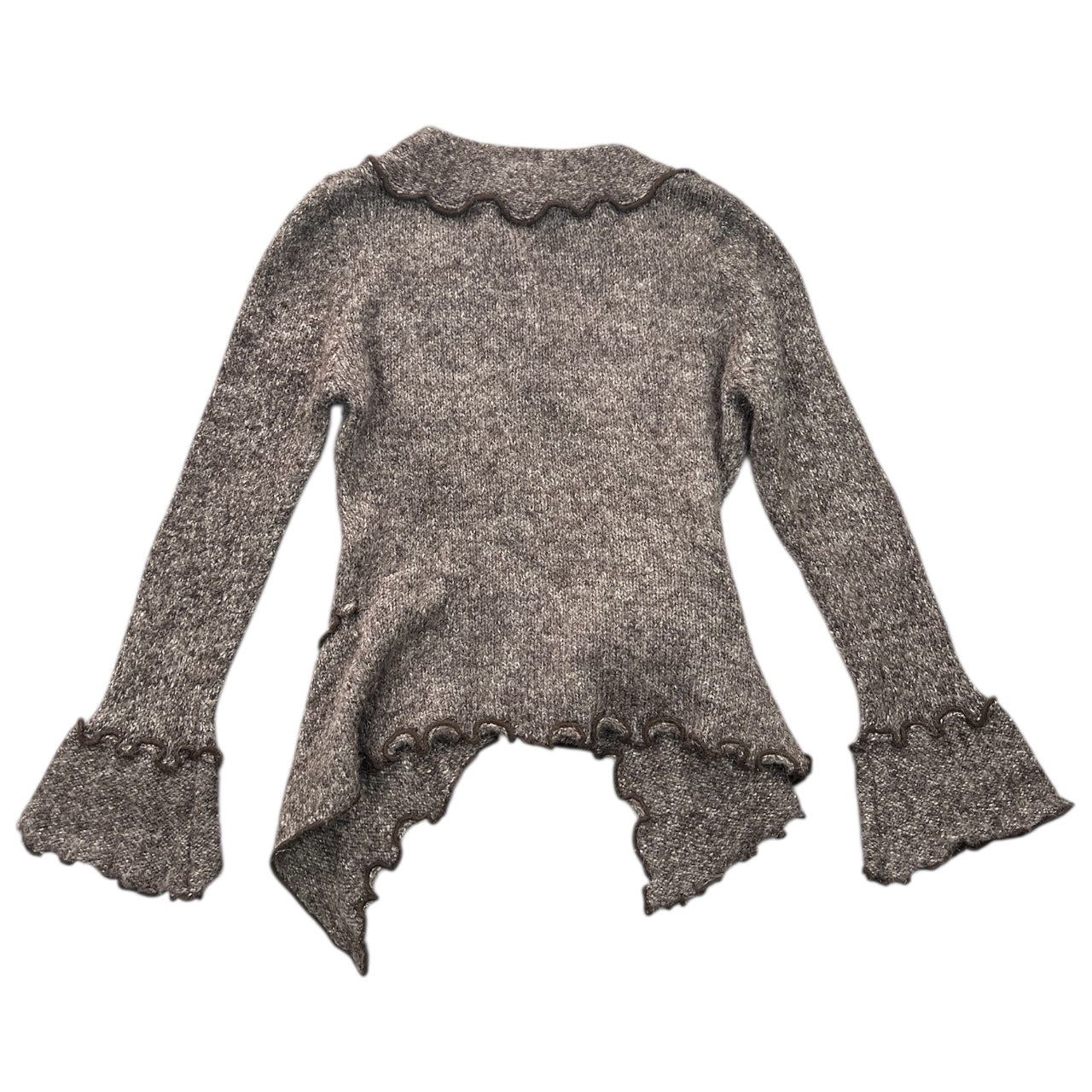 90s Y2K Nado Brown Asymmetrical Cardigan Velvet Belt Women’s Small Acrylic Wool Blend