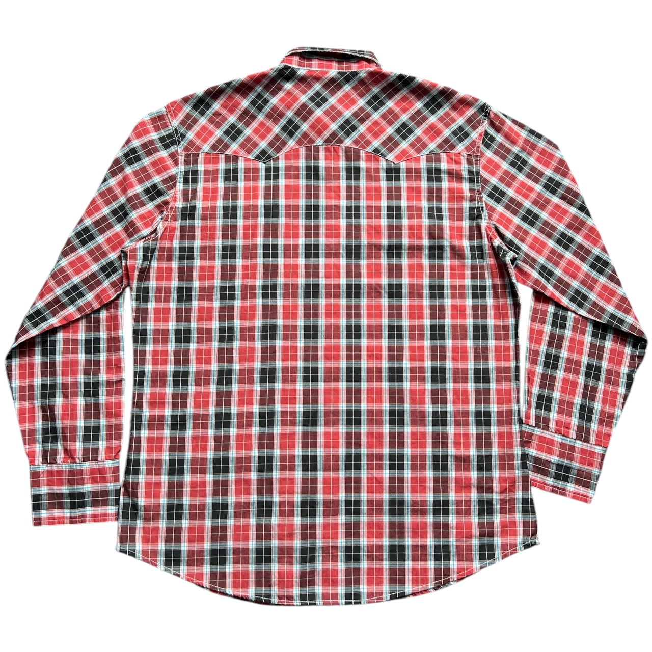 Vintage Wrangler Wrancher Shirts Red Black Plaid Pearl Snap Button Down Men’s Large