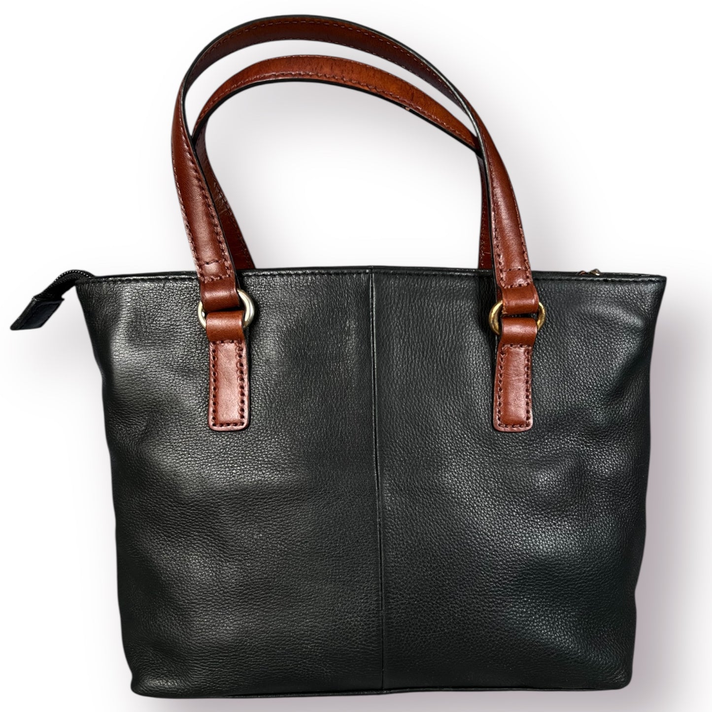 Y2K Fossil Black Pebbled Leather Shoulder Bag Brown Leather Trim Woven