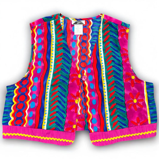 Vintage 80s Lindsey Scott Sport Abstract Geometric Vest Size 10 Colorful Maximalist