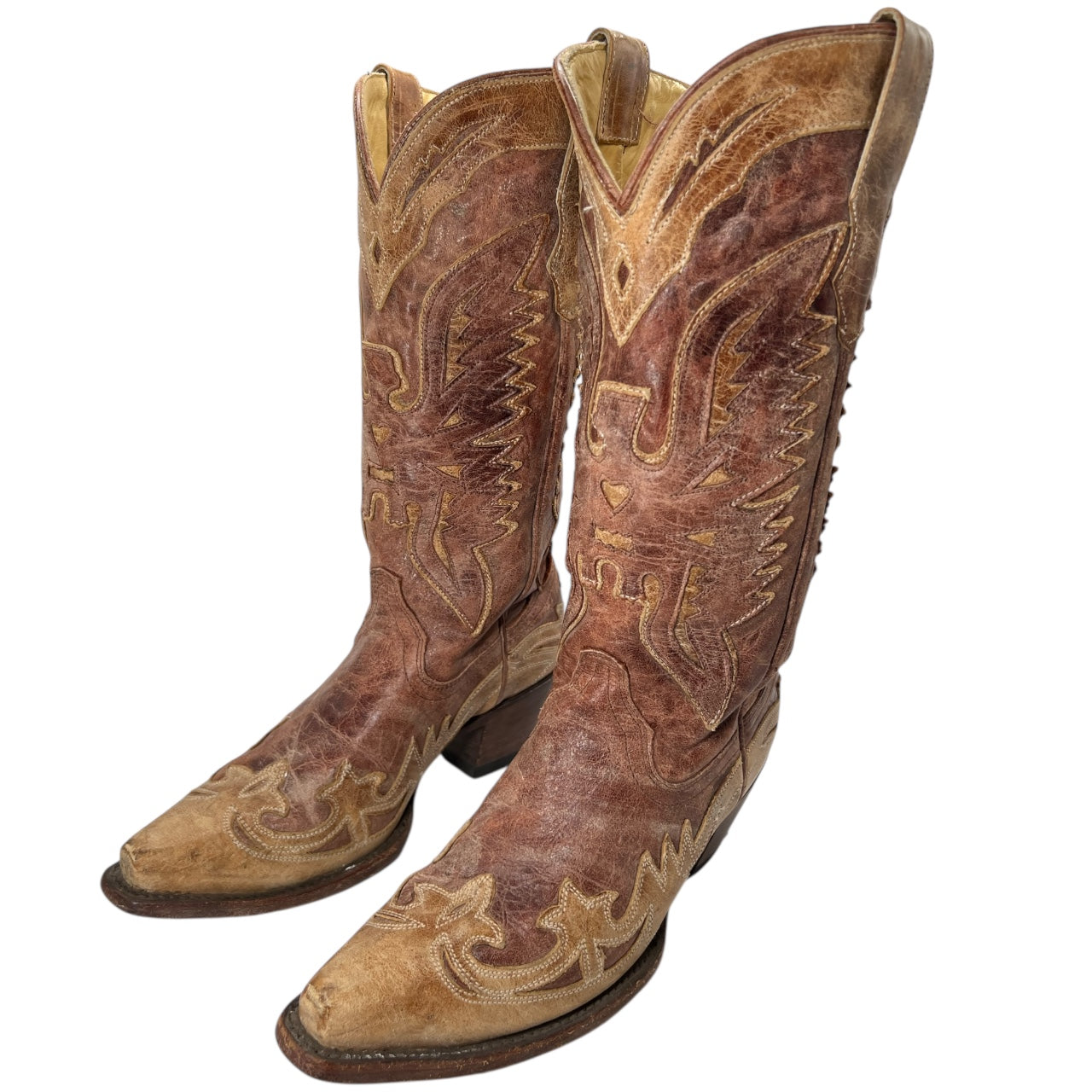 Corral Women’s Crackle Distressed Antique Finish Saddle Cowboy Boots Western Size 8M R2227 Made in Mexico