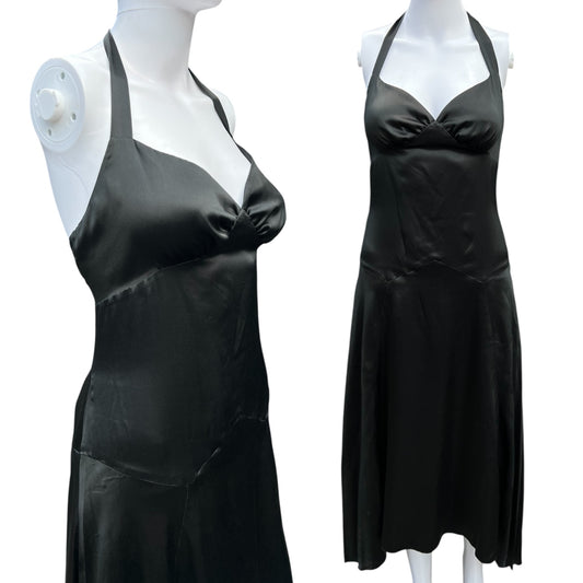 90s Y2K Max and Cleo Black Silk Satin Halter Dress Women’s 8