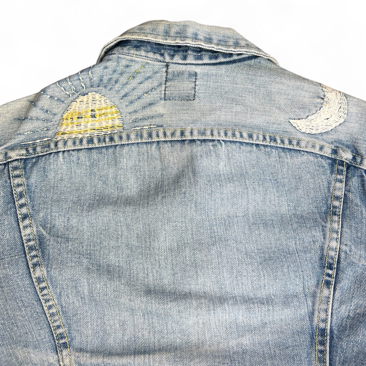 70s Lee Riders Sanforized 220J Denim Trucker Jacket Embroidered Sun & Moon Women’s XS/S