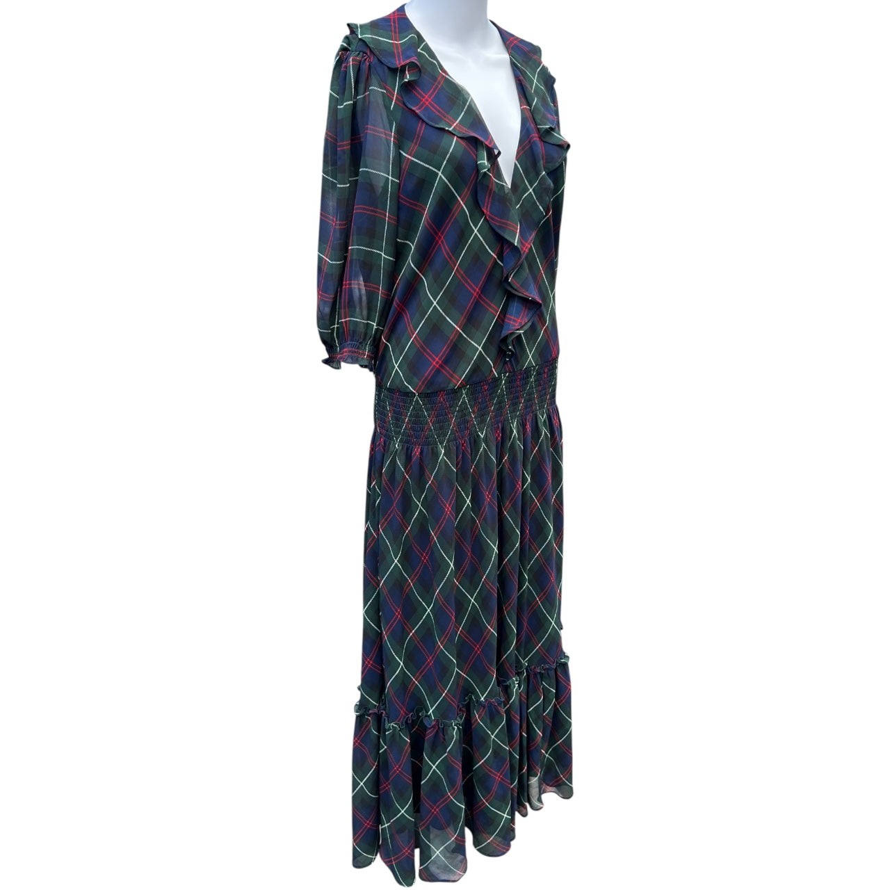 Lauren Ralph Lauren Plaid Georgette Ruffle Midi Dress Women’s 14