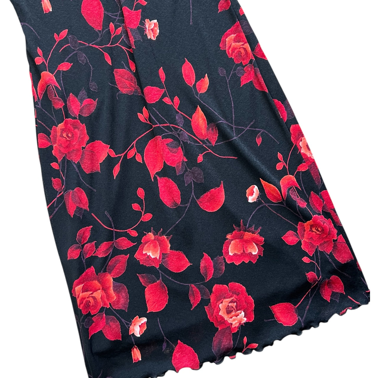 90s Y2K Wet Seat Floral Rose Print Lace Midi Dress Women’s Large Lettuce Hem