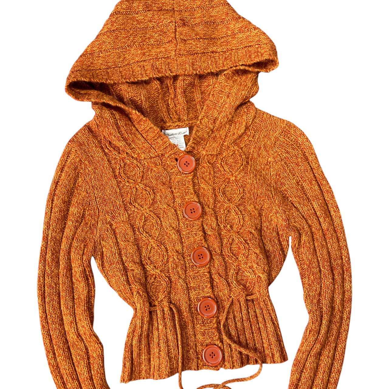 90s Y2K Charlotte Russe Burnt Orange Cropped Cable Knit Cardigan Hooded Women’s Small Acrylic Wool Blend