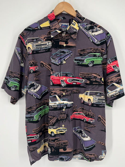 Vintage Reyn Spooner American Muscle Cars Print Hawaiian Button Up Short Sleeve Shirt Men’s XL