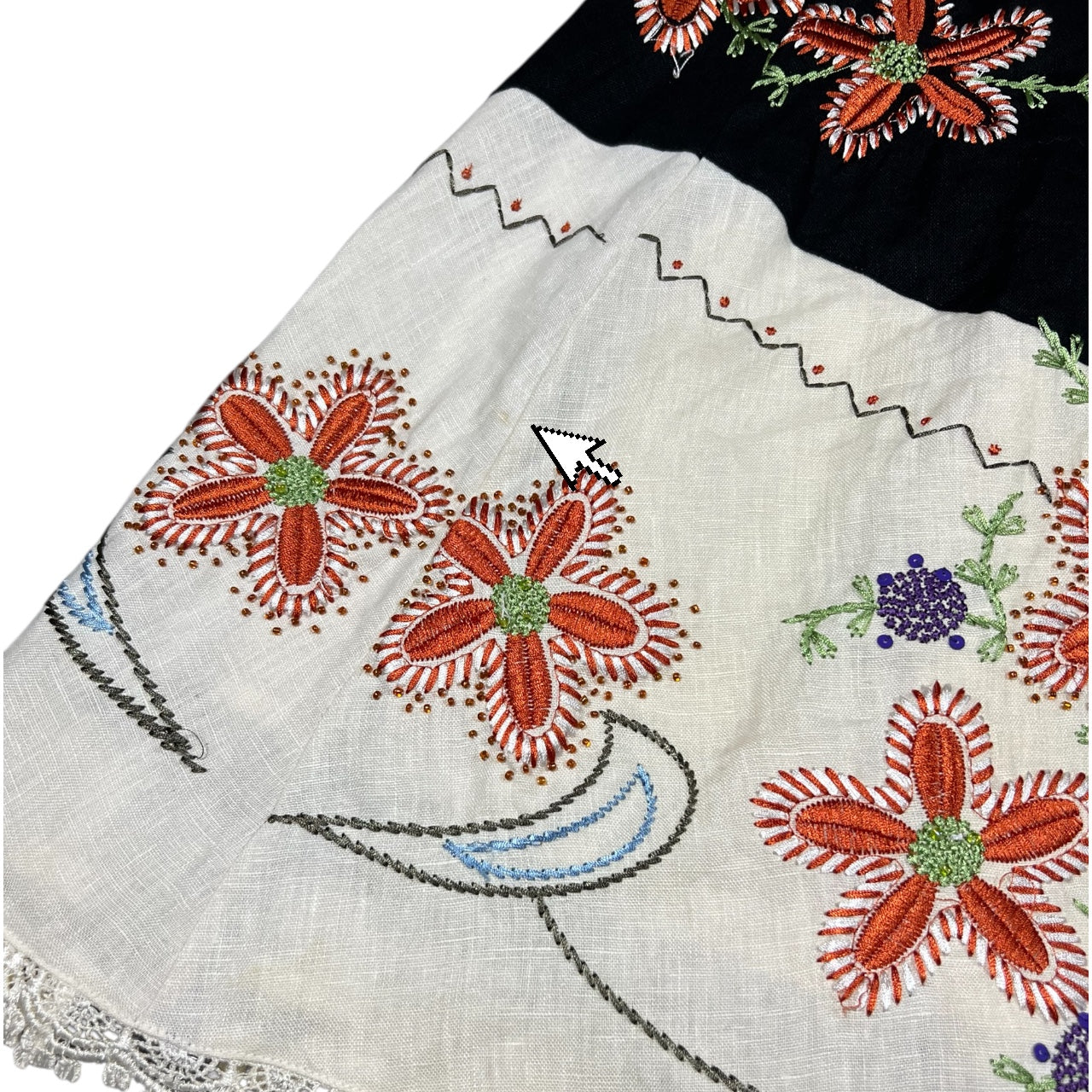 90s Autograph Boho Beaded Floral Embroidered Midi Skirt Women’s 6 100% Linen