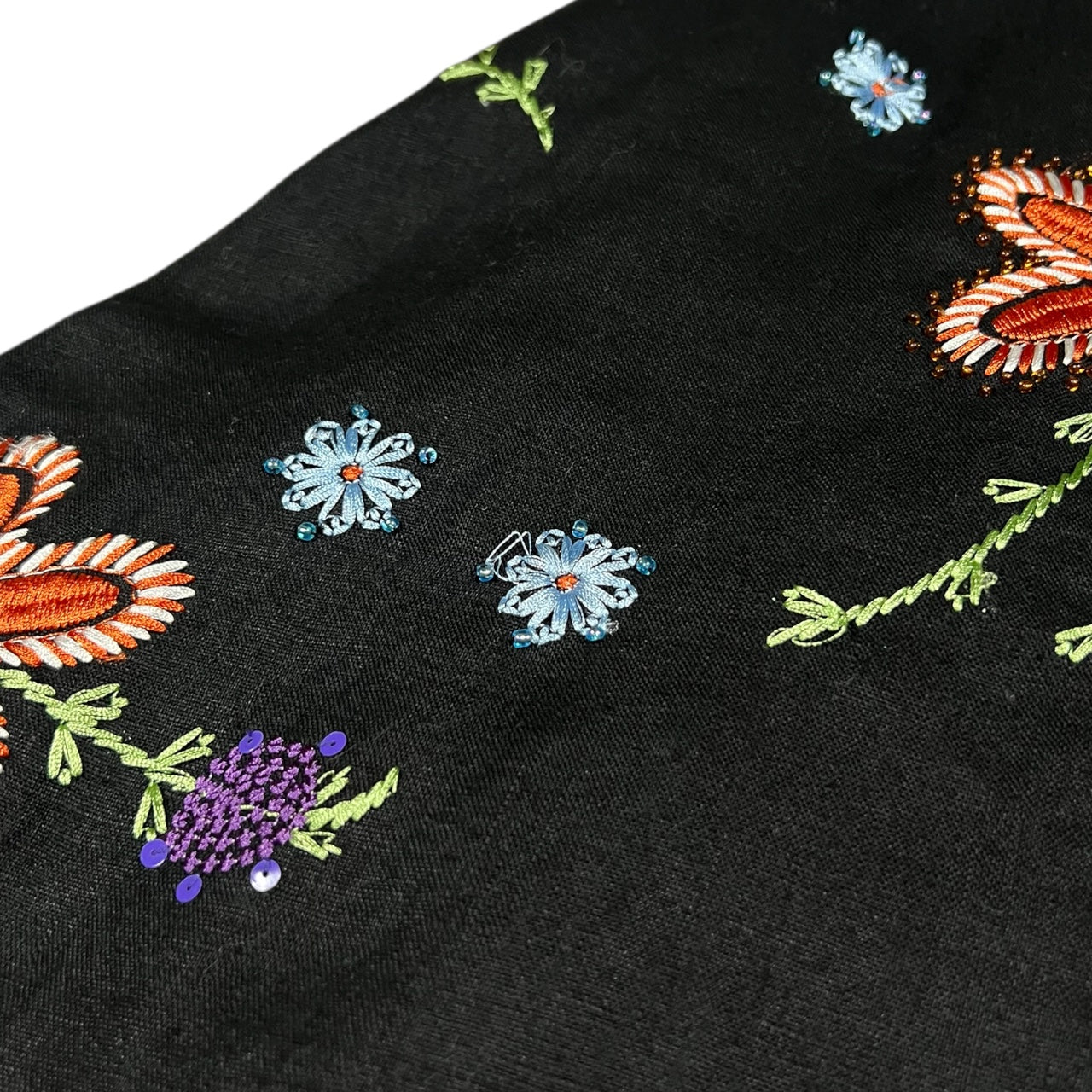 90s Autograph Boho Beaded Floral Embroidered Midi Skirt Women’s 6 100% Linen