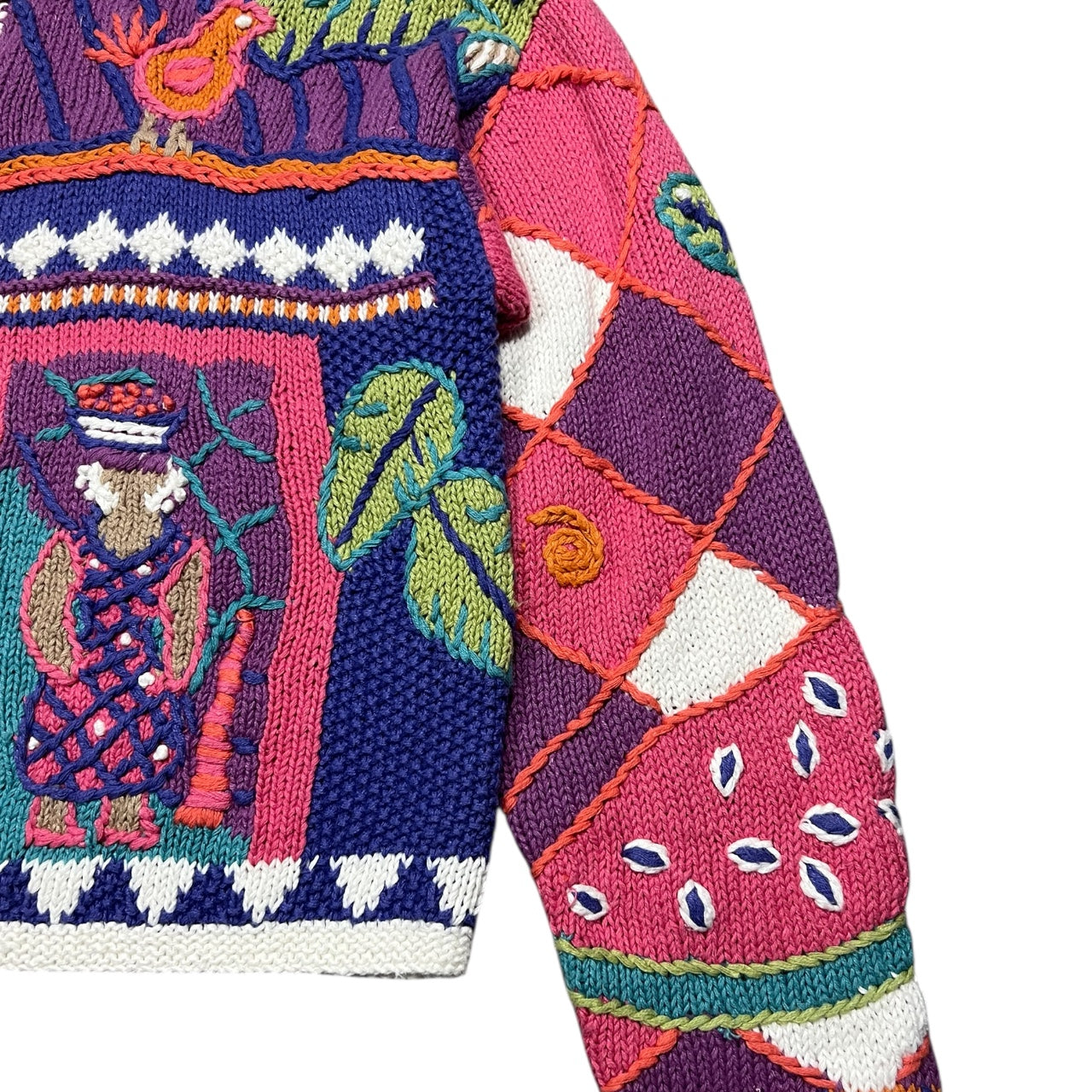 90s Sigrid Olsen Tropical Knit Cardigan Fruit Fish Palm Tree Women’s Med
