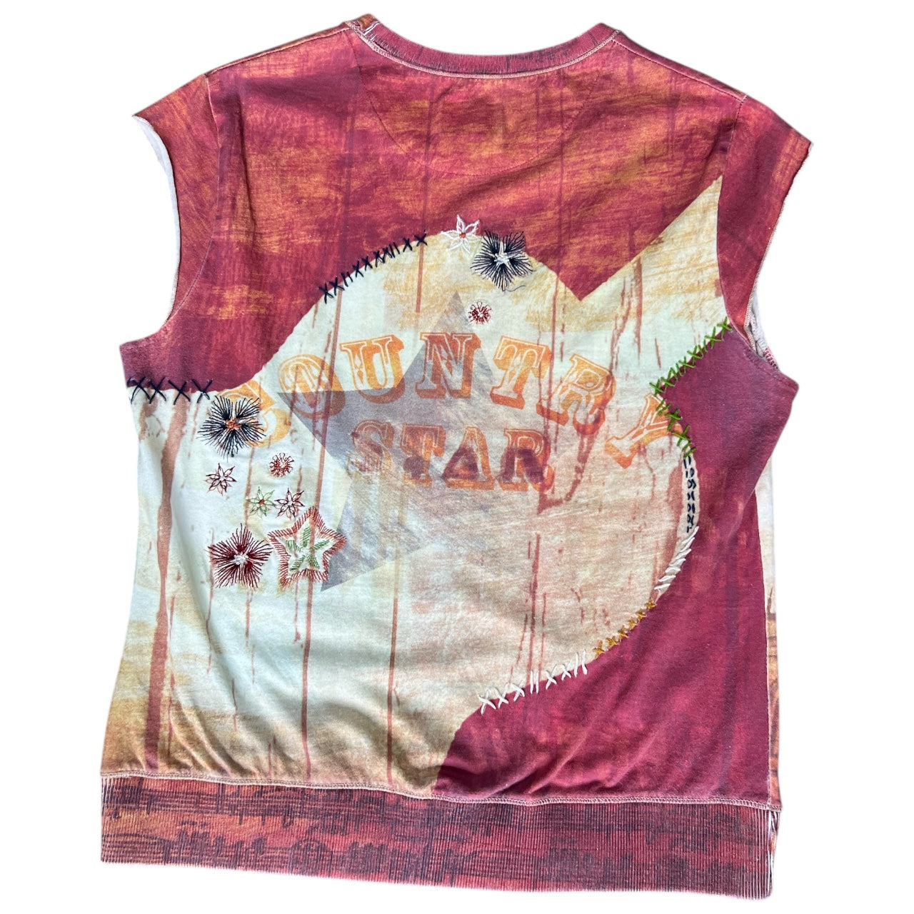 Y2K Bit & Bridle All Over Print Cowgirl Country Star Rhinestone Embroidered Shortsleeve Top Women’s Med