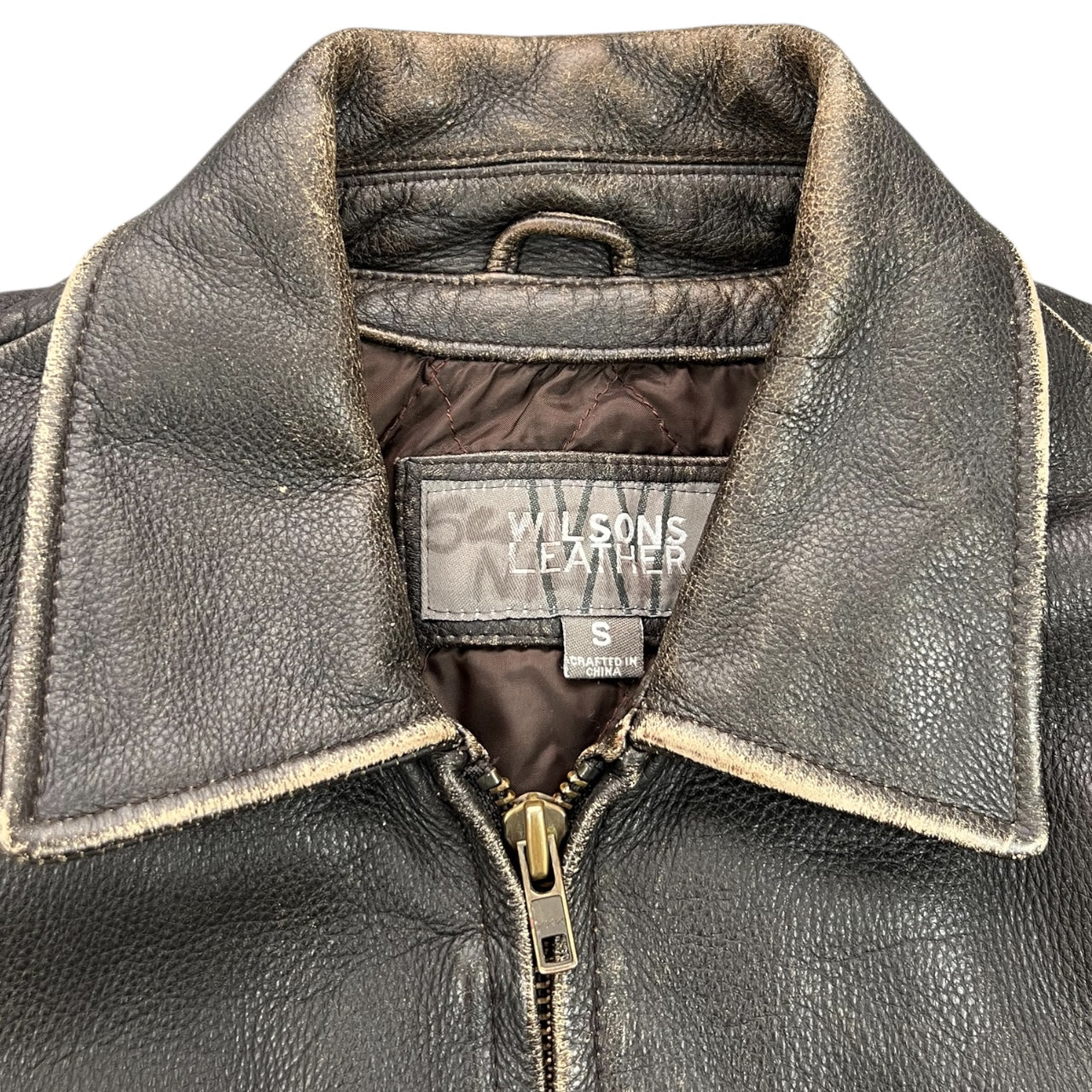 Vintage Wilson’s Leather Distressed Brown Leather Biker Moto Jacket Men’s Small Quilted Lining