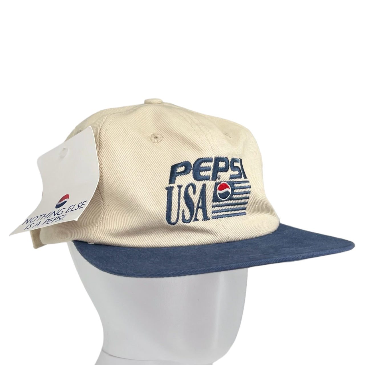 Vintage 90s NWT Pepsi USA Strapback Hat Embroidered Flag Blue White One Size