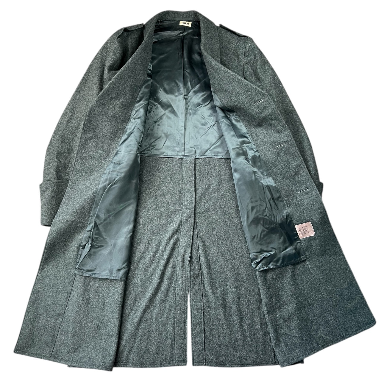 Vintage Green Wool Swiss Army Trench Long Pea Coat Military Jacket Men’s 48N