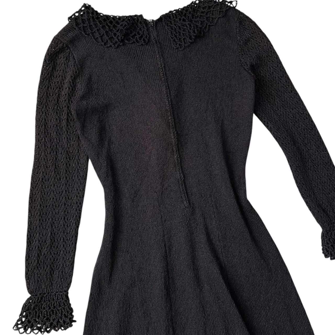 Vintage Gianna Knits Black Crochet Dress Ruffles Women’s Large Talon Zipper