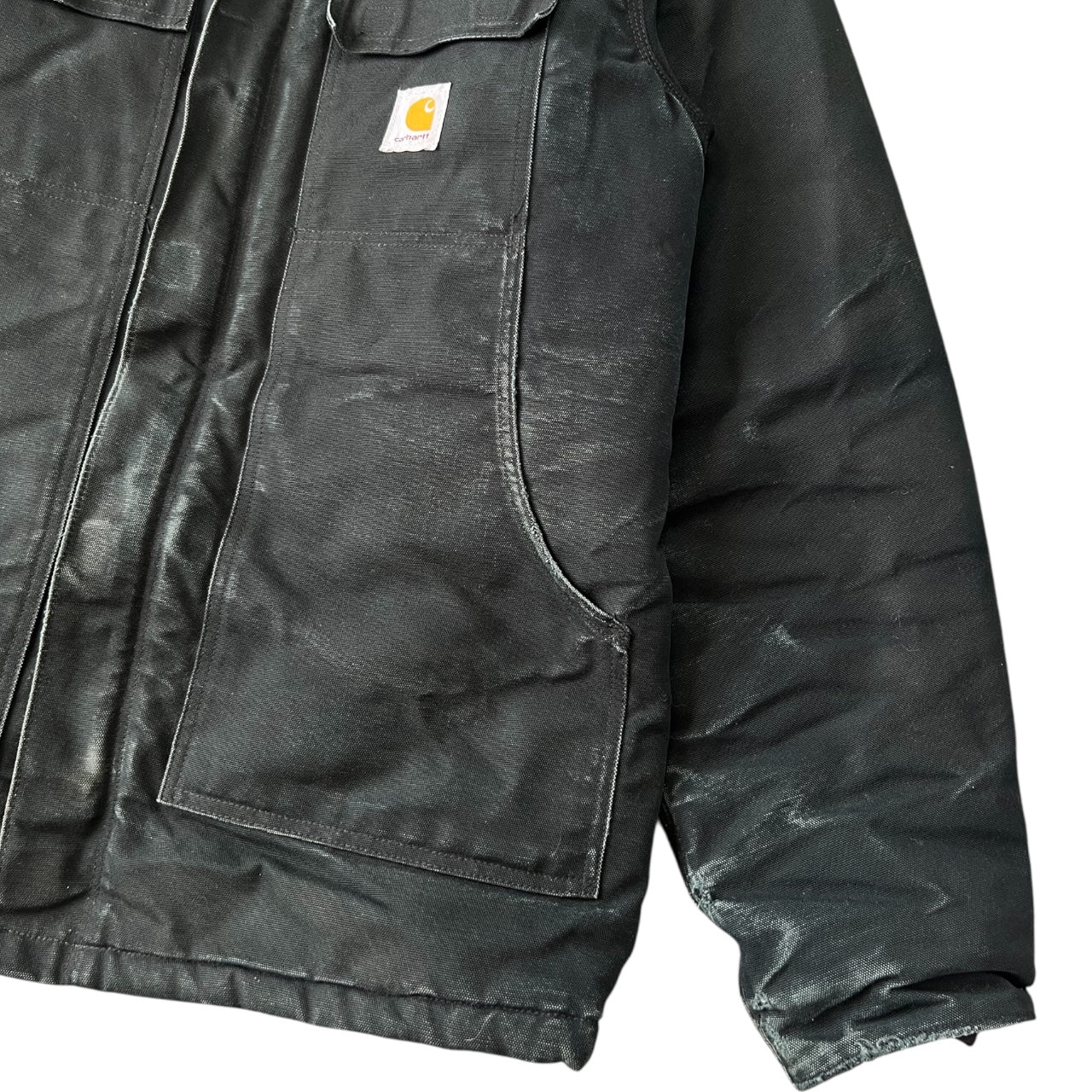 90s Carhartt Black Arctic Chore Jacket Barn Coat Quilt Lining Men’s XXL Distressed Sun Faded
