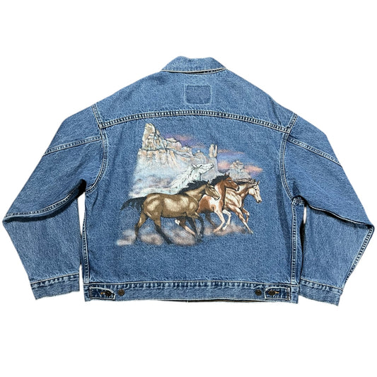 Vintage 90s America's Choice International Denim Airbrushed Horses Western Jean Jacket XXL