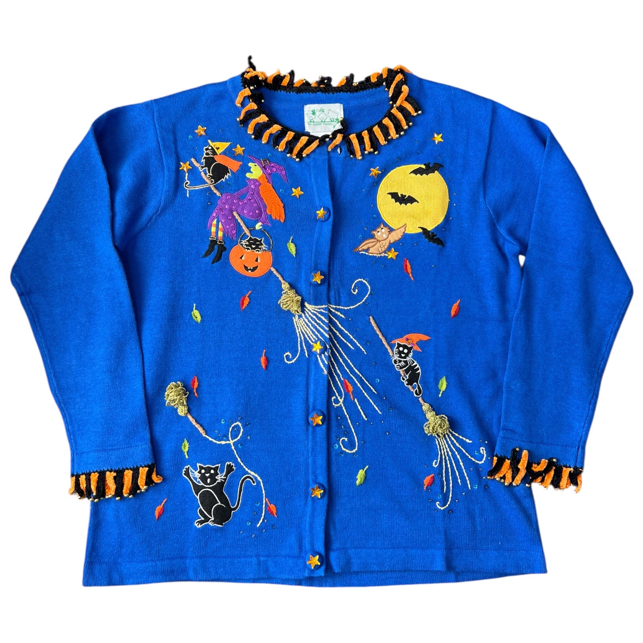 NWT Vintage The Quacker Factory 3D Knit Ugly Halloween Sweater Cardigan Beaded Sequin Fringe Women’s Large