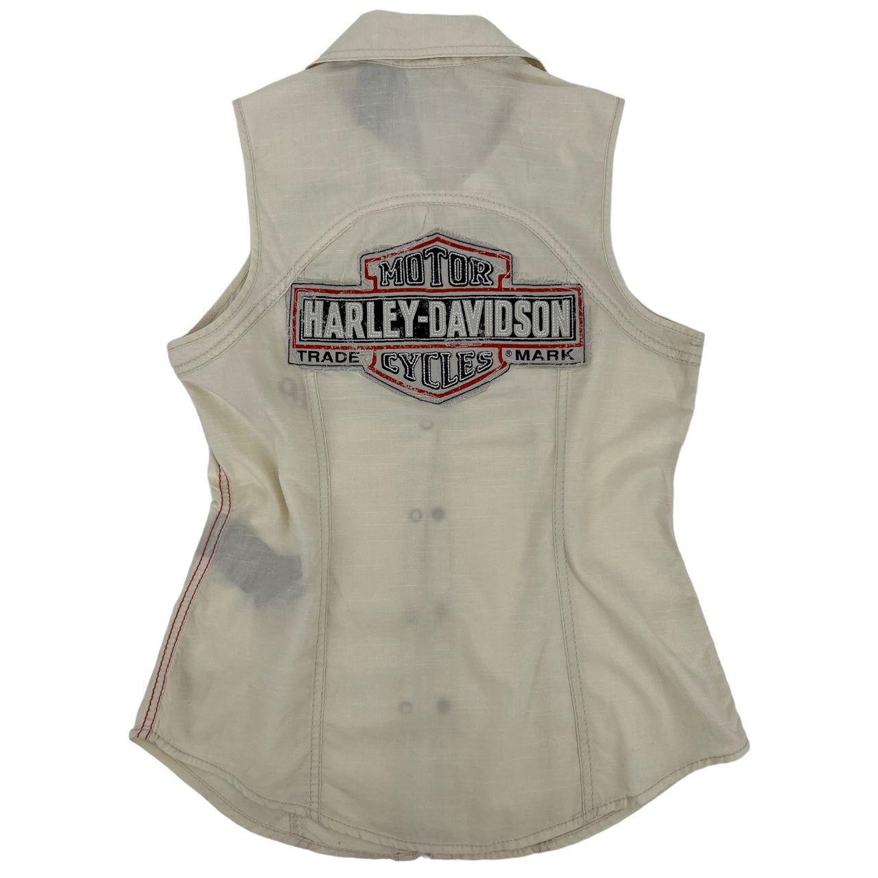 Harley Davidson 1903 Distressed Cream Pearl Snap Button Womens XS