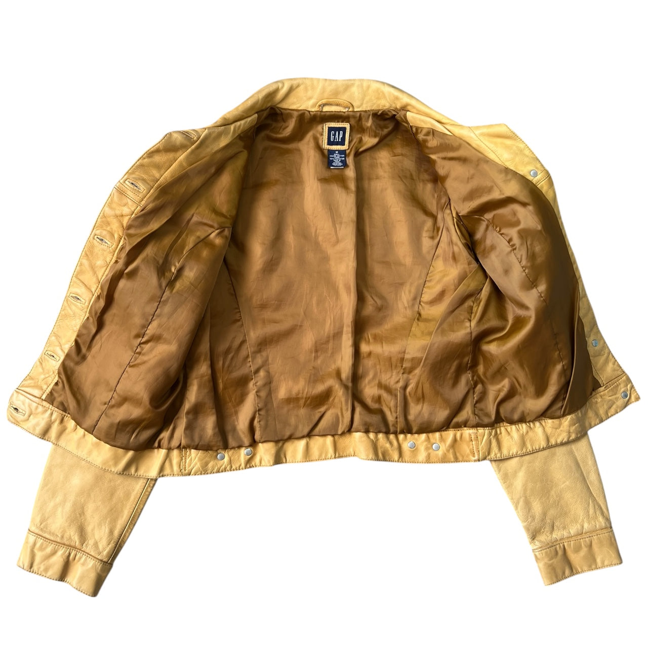 90s Y2K Gap Biege Leather Trucker Jacket Women’s Medium