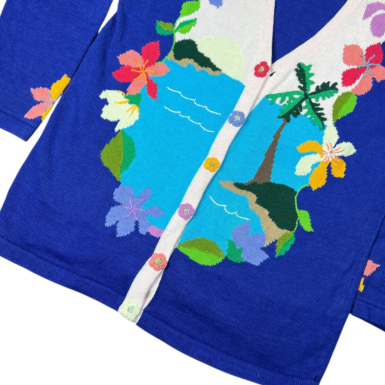 Vintage Storybook Knits Tropical Floral Grandma Cardigan Embroidered Ugly Sweater Women’s Large