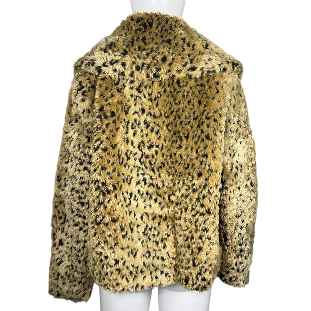 90s Y2K Fever Faux Fur Leopard Print Jacket Open Front Women’s Large Satin Lined