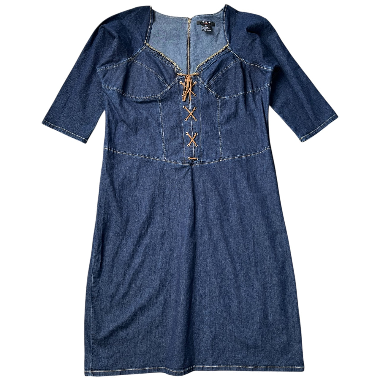 90s Y2K Starwear Corset Lace Up Denim Dress Women’s 3X Plus Size