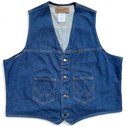 90s Wrangler Western Cowboy Cut Blue Denim Vest Men’s 2XL