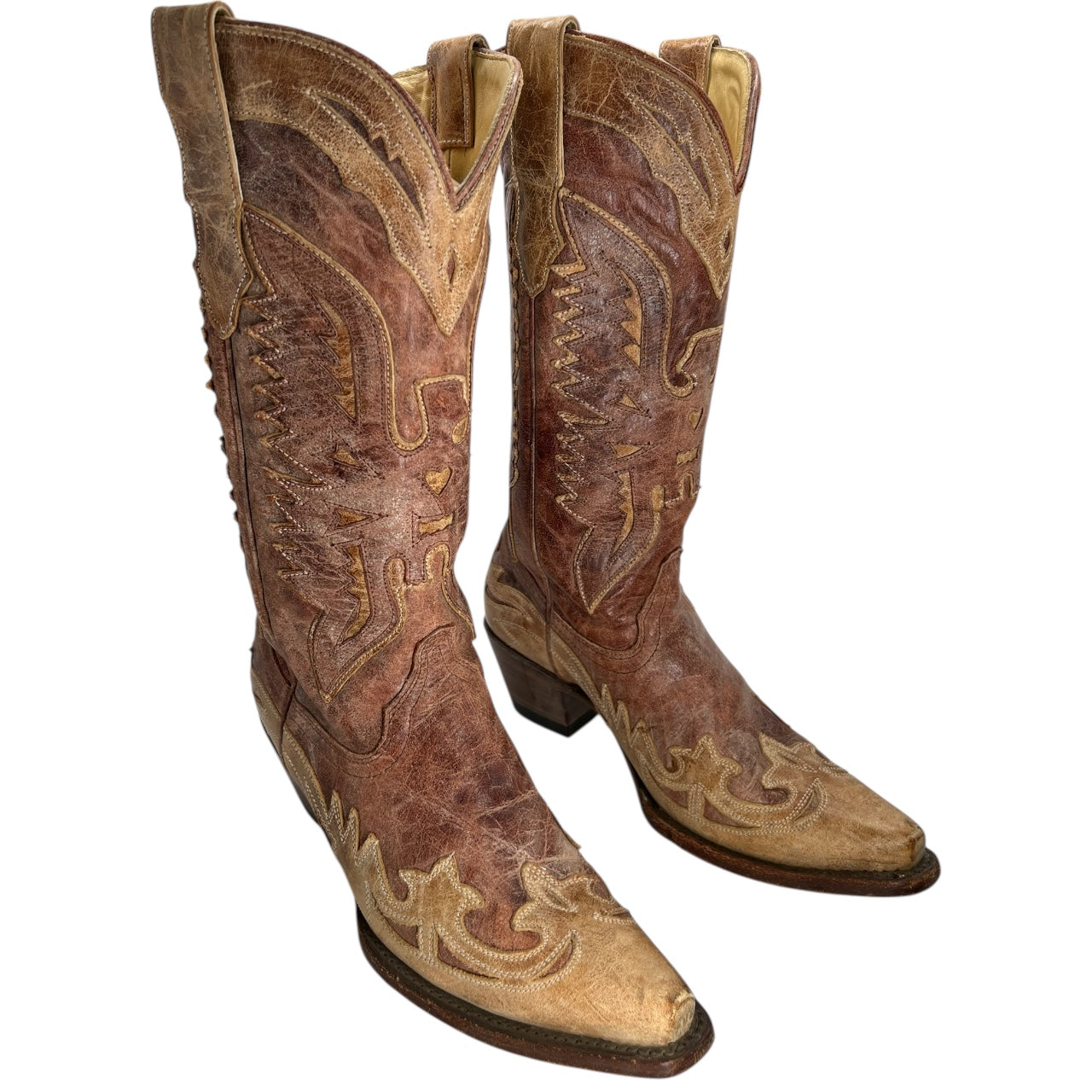 Corral Women’s Crackle Distressed Antique Finish Saddle Cowboy Boots Western Size 8M R2227 Made in Mexico
