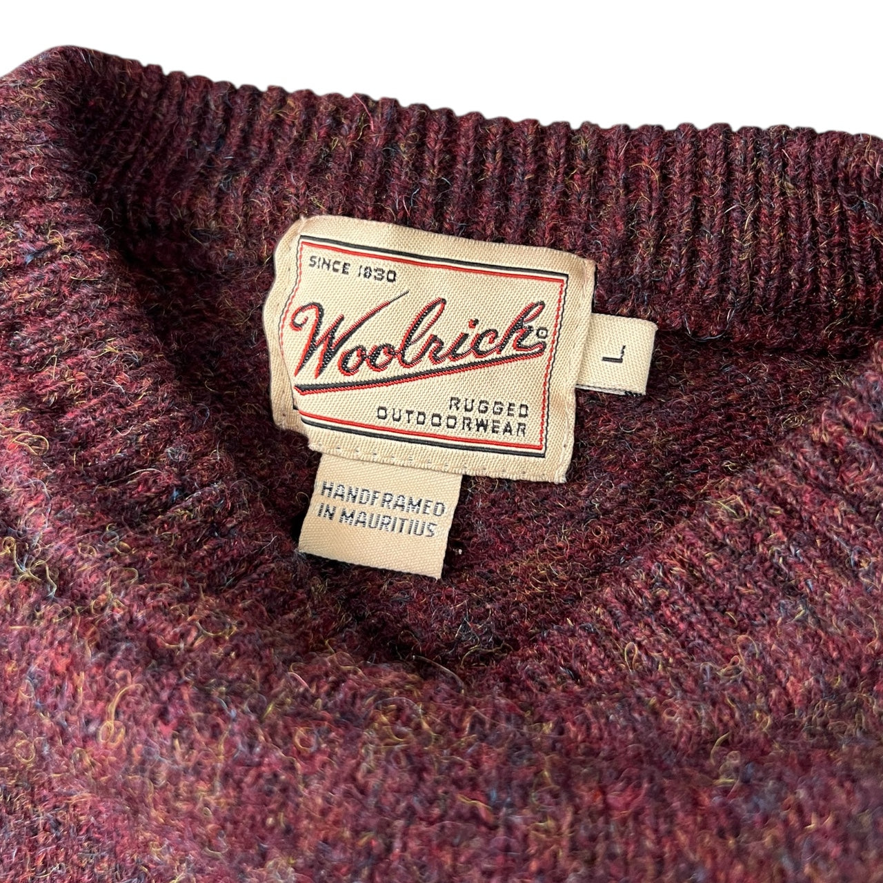 Vintage Woolrich Maroon Rainbow Knit Crew Neck Sweater Men’s Large 100% Wool