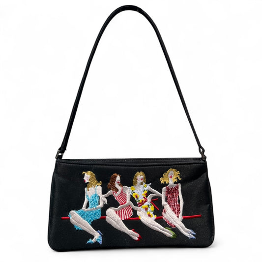 90s Y2K Sydney Love Embroidered Beaded Shoulder Bag Polka Dot Lined