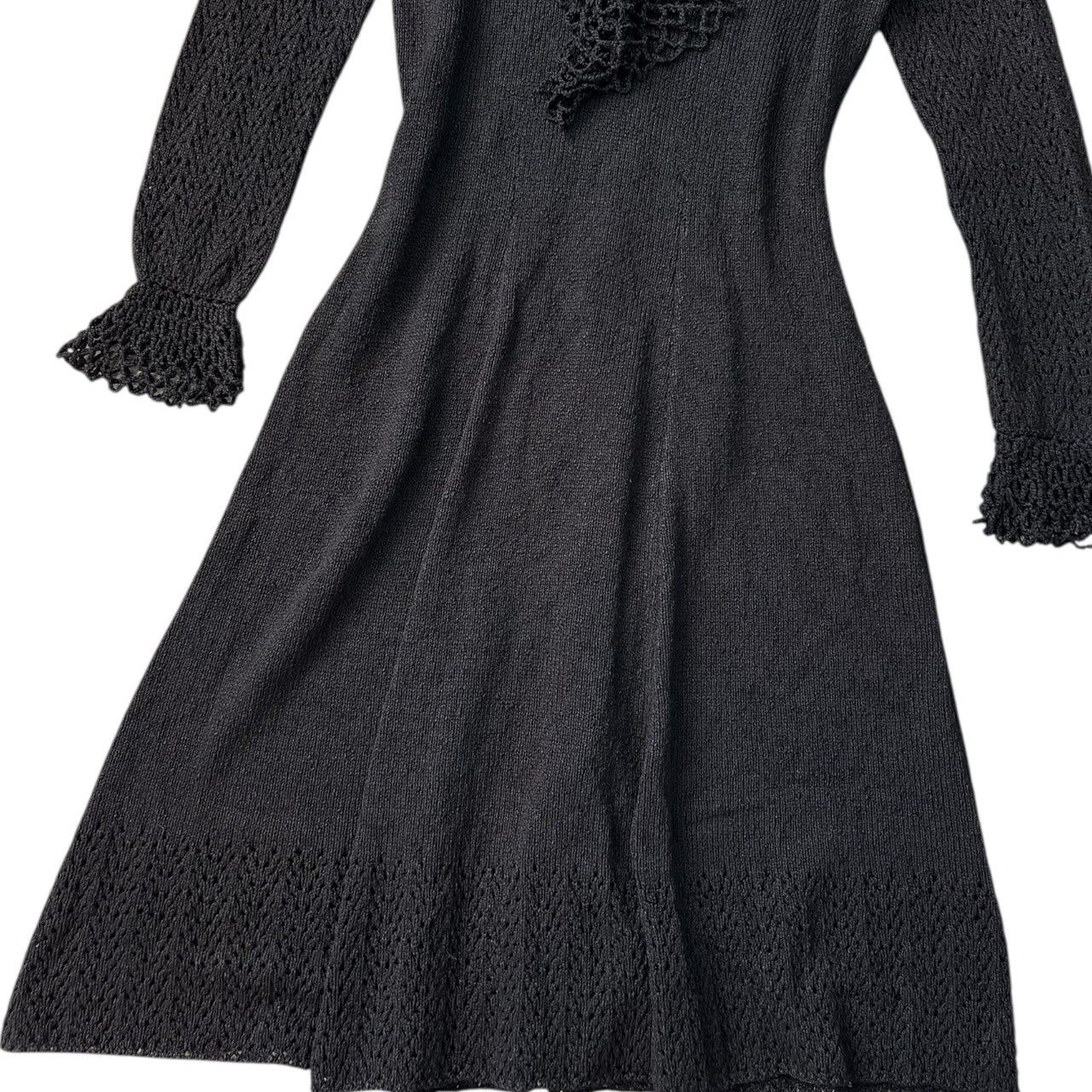 Vintage Gianna Knits Black Crochet Dress Ruffles Women’s Large Talon Zipper