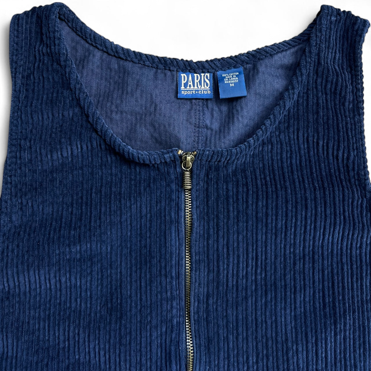 90s Paris Sports Club Blue Corduroy Overall Bib Mini Dress Zip Up Women’s Med 100% Cotton