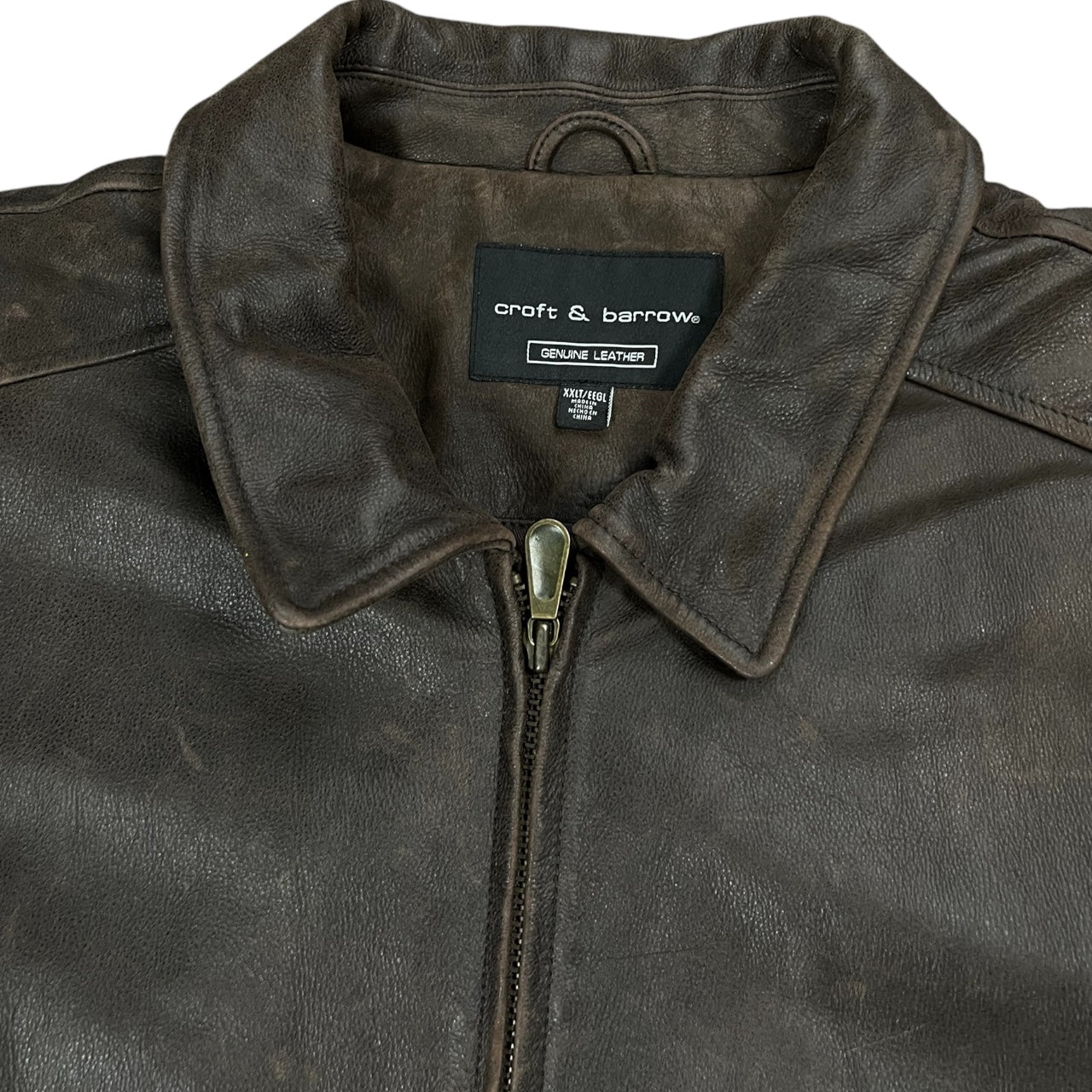 Vintage 90s Croft & Barrow Dark Brown Leather Bomber Jacket Men’s XXLT