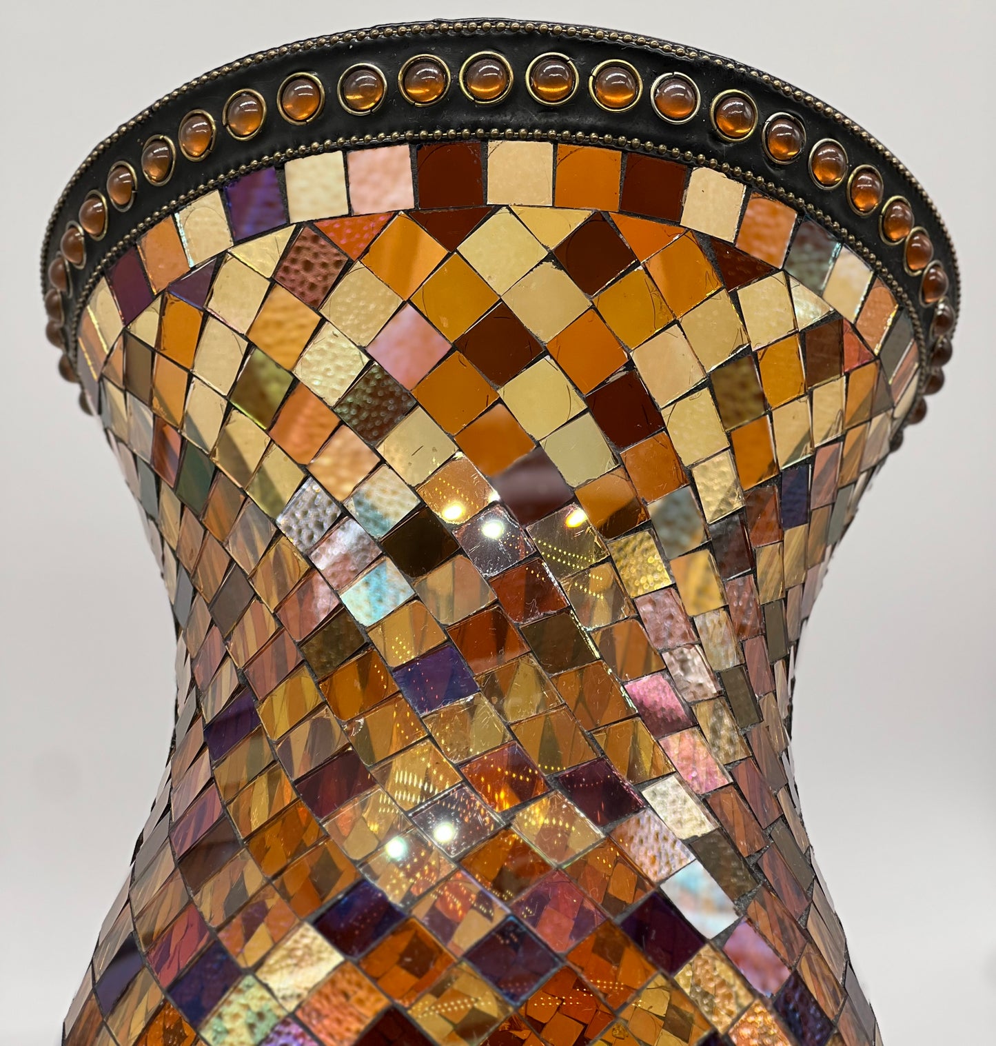 Vintage Retired Partylite Mosaic Global Fusion Hurricane Stained Glass Candle Holder 12”