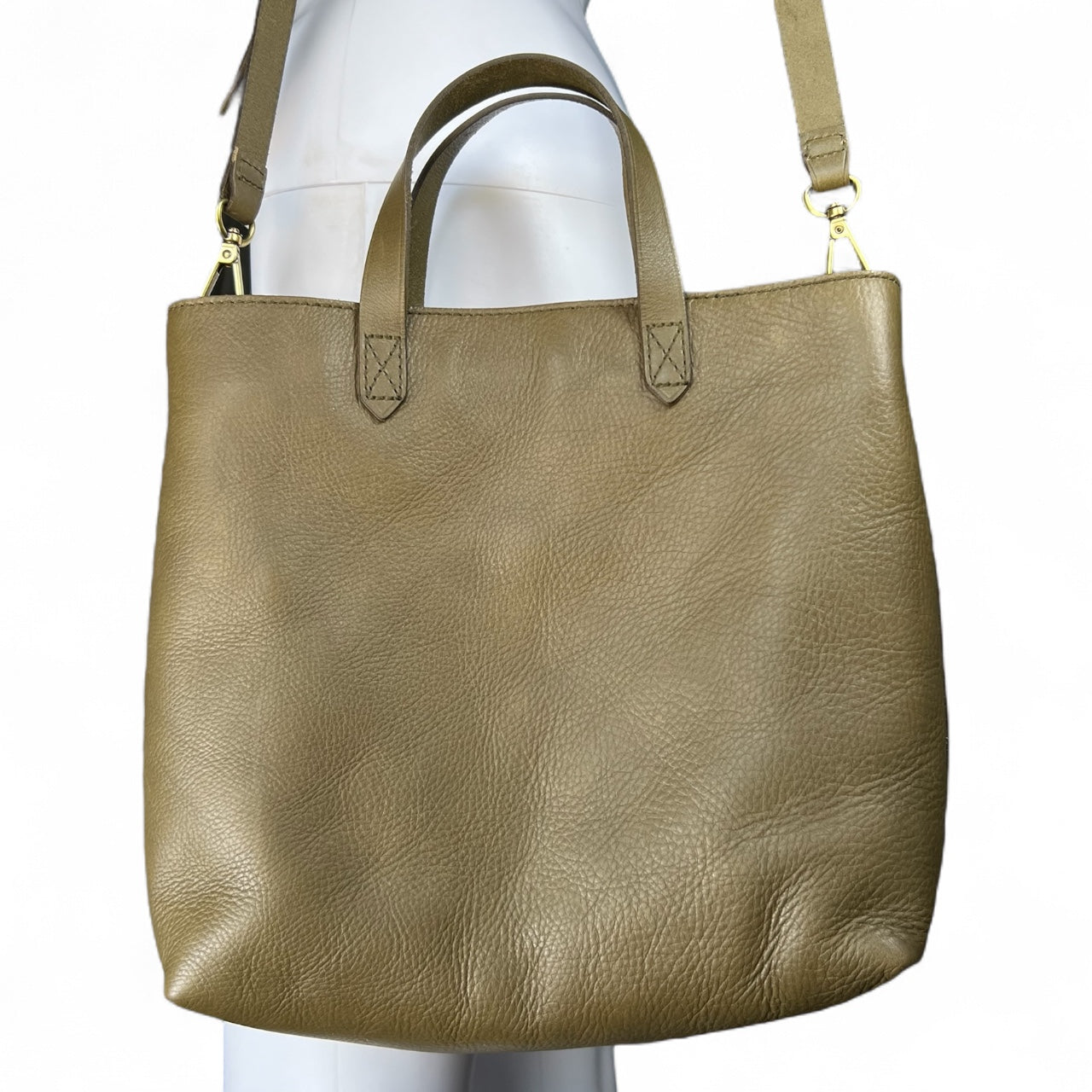 Madewell Asparagus Small Transport Leather Suede-Panel Crossbody Satchel