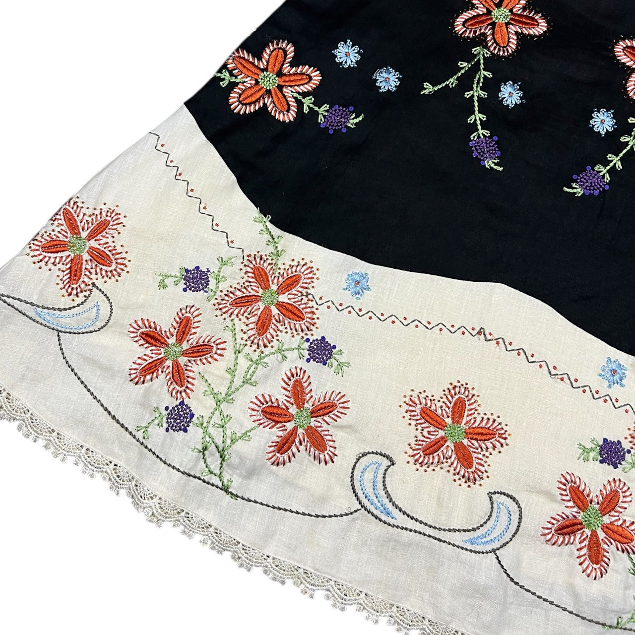 90s Autograph Boho Beaded Floral Embroidered Midi Skirt Women’s 6 100% Linen