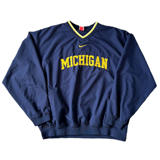 Y2K Nike Teams University of Michigan Wolverines Pullover Windbreaker Center Swoosh Men’s XL Side Zipper