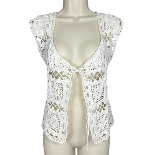 Vintage Handmade Crochet Cardigan Vest Women’s XL Boho Cottagecore
