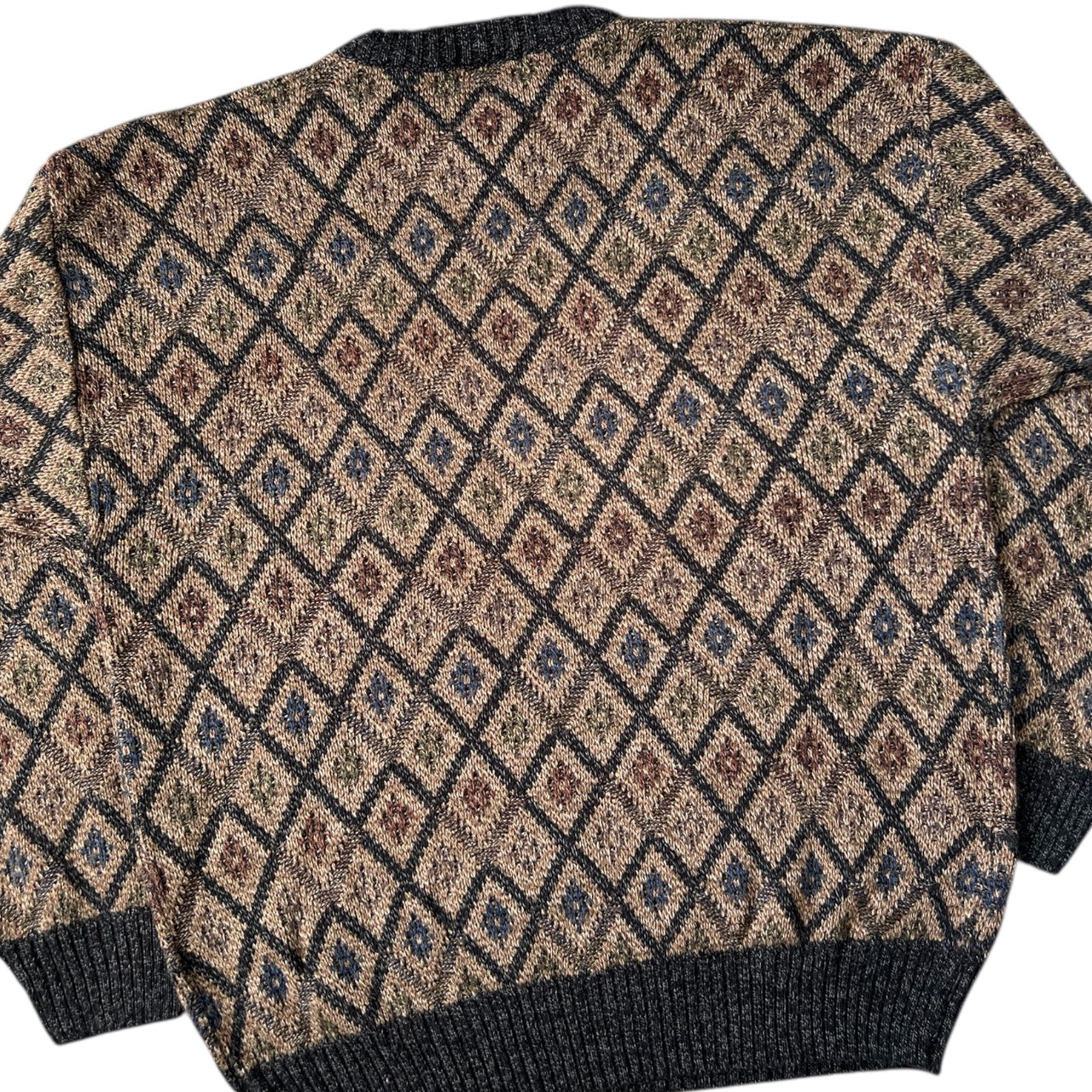 90s Towncraft Brown Diamond Pattern Crewneck Sweater Men’s Large