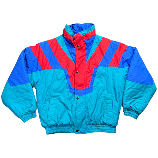 Vintage 90s Apparatus Striped Colorblock Ski Jacket Teal Blue Red Mens XL