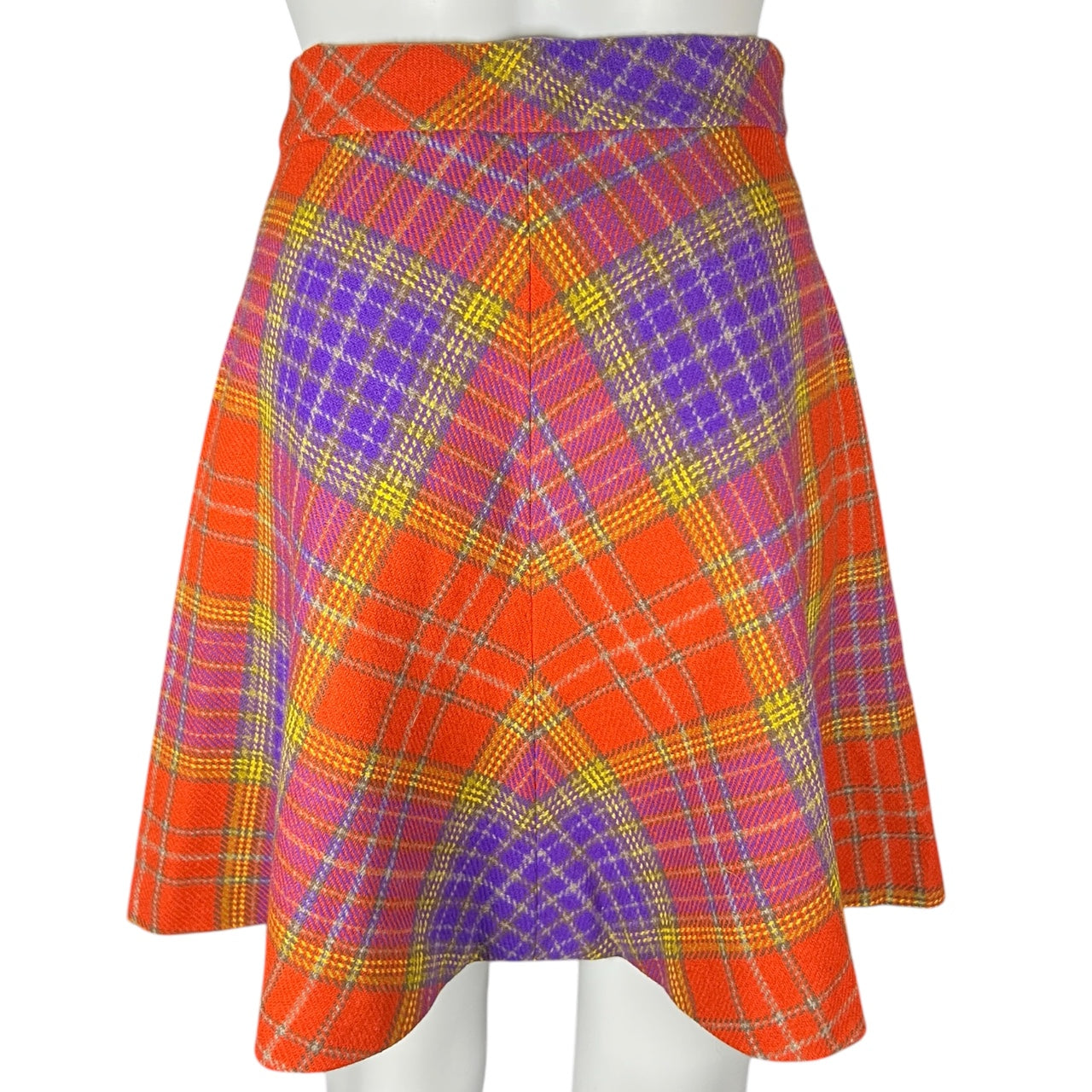 Vintage 60s 70s High Waisted Plaid Wool Skirt Button Down A-Line Retro Style Womens XS/S