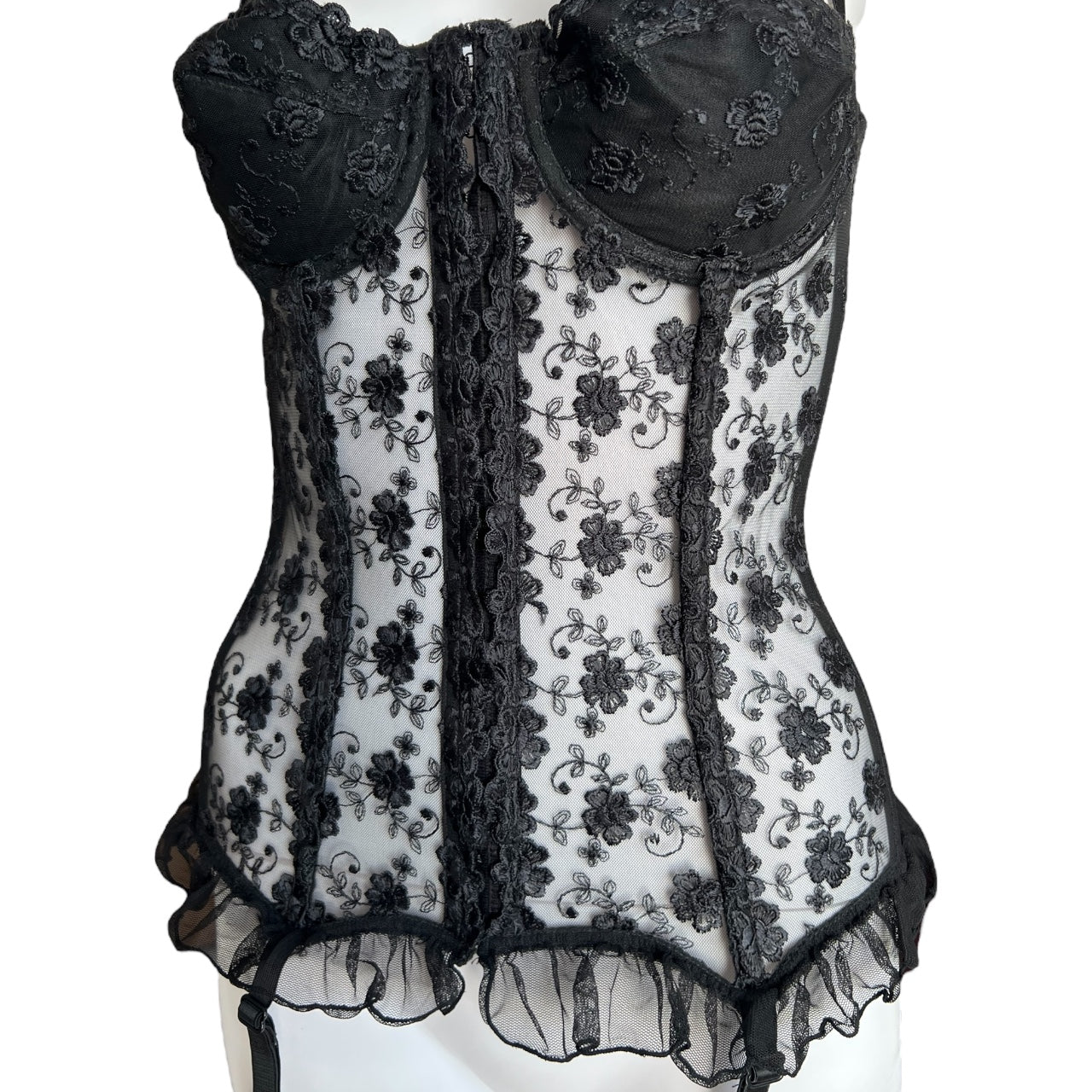 90s Victoria’s Secret Sheer Black Floral Lace Bustier Corset Women’s 34C Goth