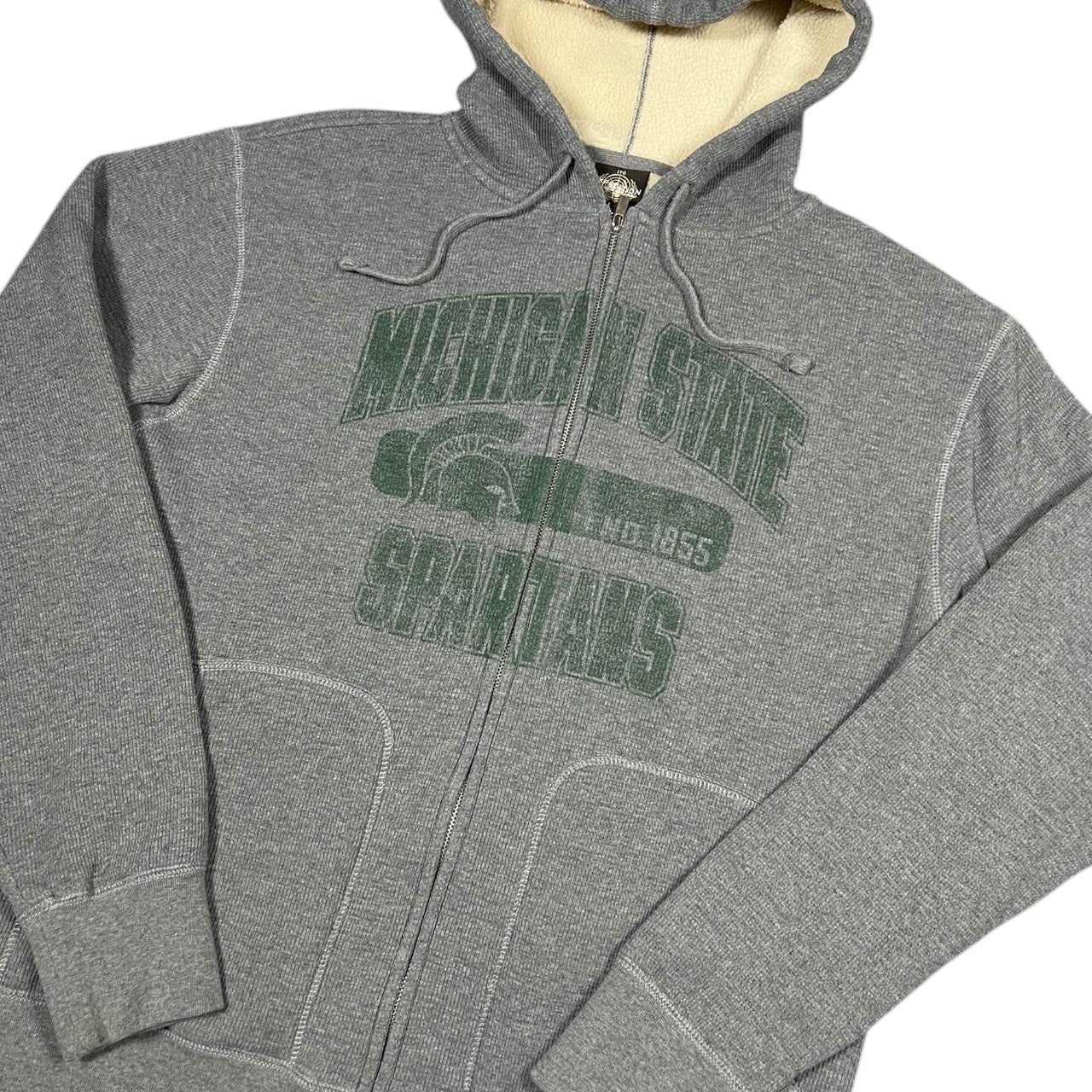 Vintage 90s Michigan State University Gray Zip Up Hoodie Sherpa Lined Mens Large