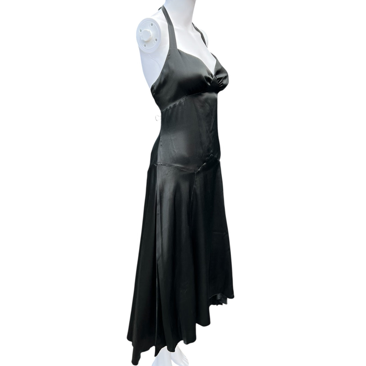 90s Y2K Max and Cleo Black Silk Satin Halter Dress Women’s 8